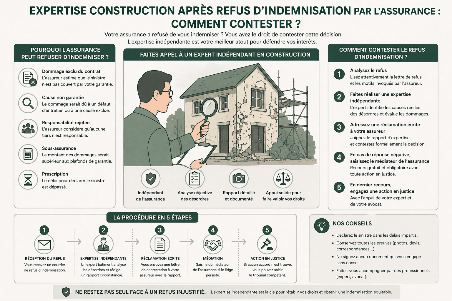 Expertise construction après refus d'indemnisation par l'assurance